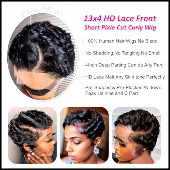 Short Curly Pixie Cut Glueless Wig Human Hair 13x4 HD Lace Frontal main image 5